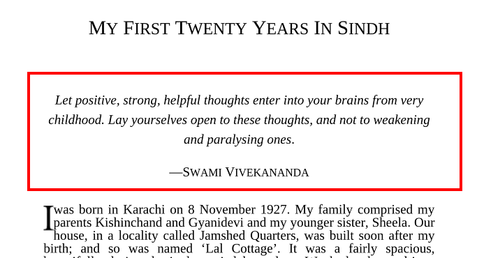 Screenshot showing Swami Vivekananda's quote
at the beginning og the third chapter
